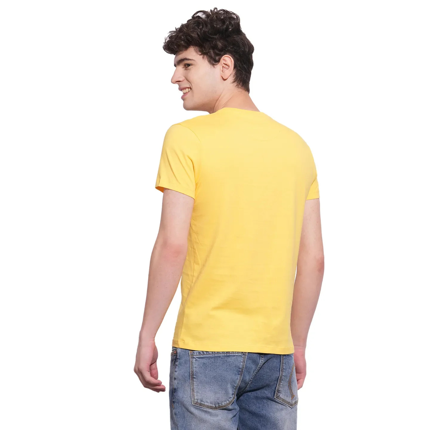 Yellow Slim Fit Round Neck Men's T-Shirt by Being Human Clothing - Image 3
