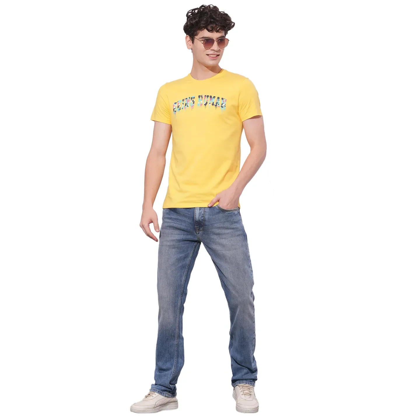 Yellow Slim Fit Round Neck Men's T-Shirt by Being Human Clothing - Image 4