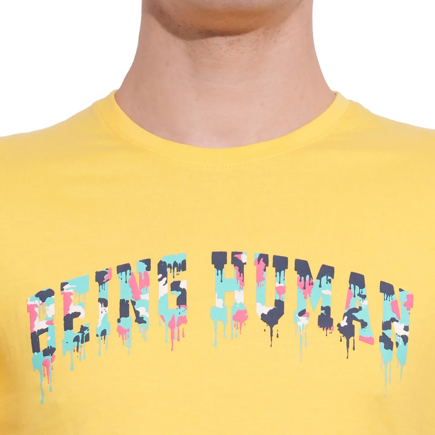 Yellow Slim Fit Round Neck Men's T-Shirt by Being Human Clothing - Image 5