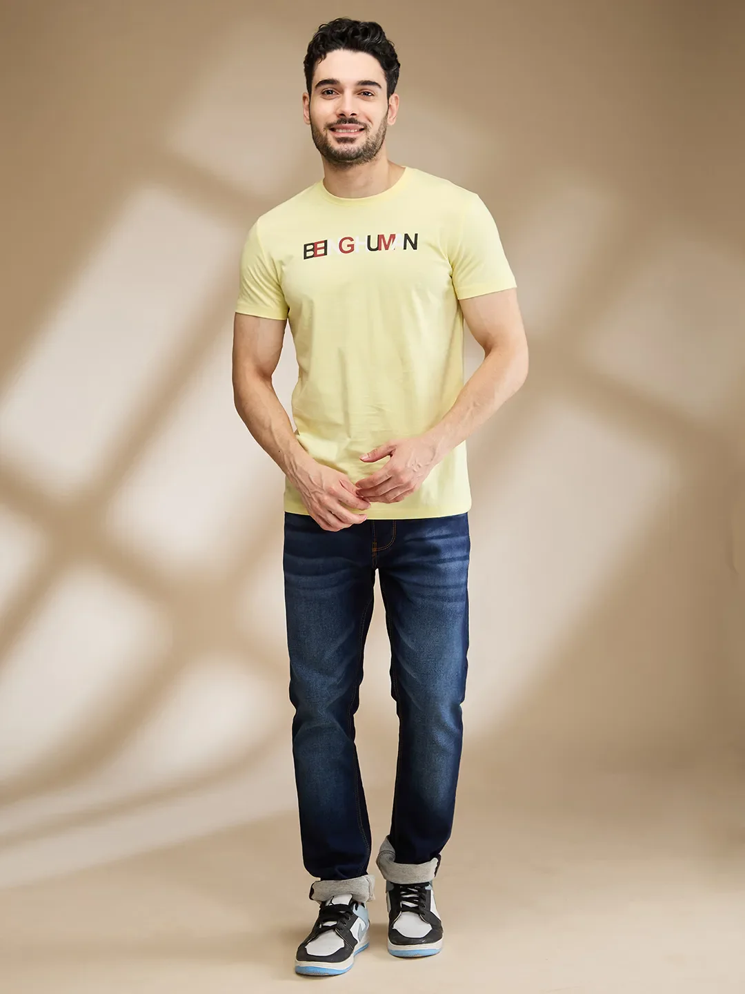 Yellow Regular Fit Round Neck Men's T-Shirt by Being Human Clothing - Image 2