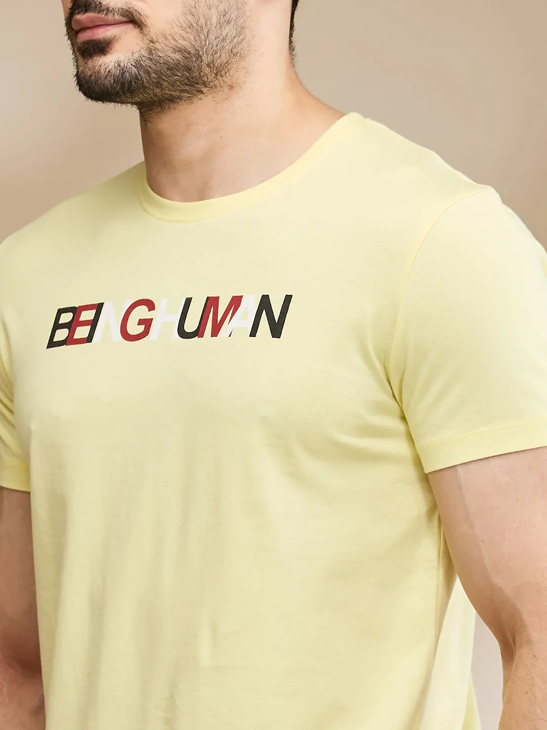 Yellow Regular Fit Round Neck Men's T-Shirt by Being Human Clothing - Image 5