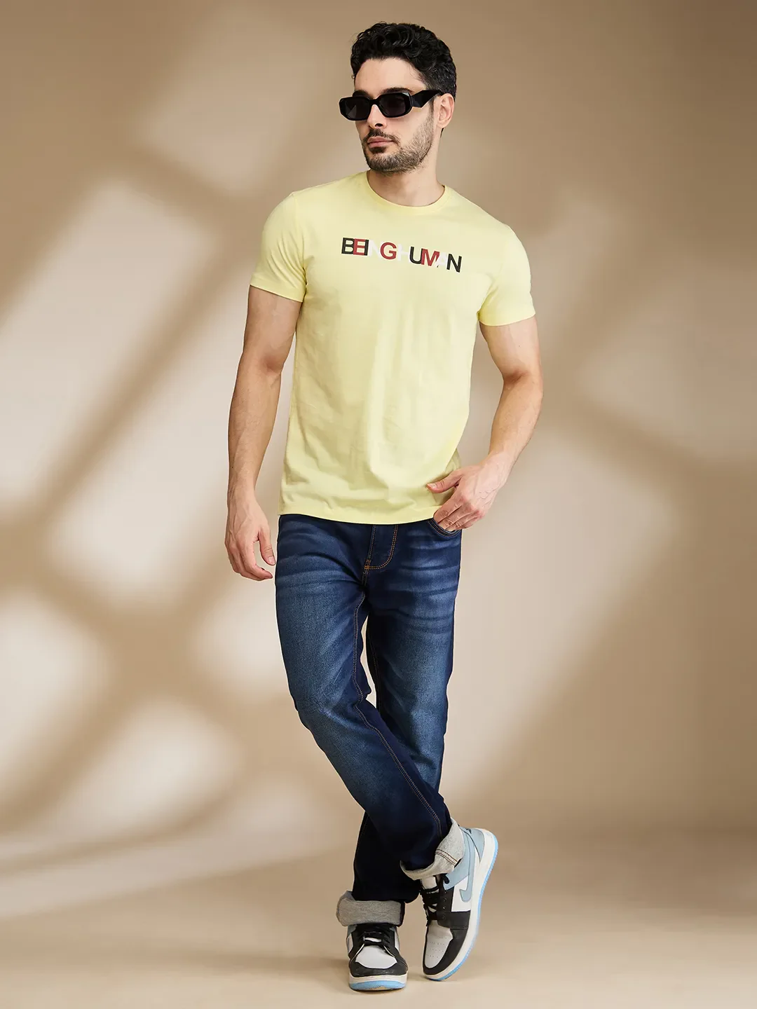 Yellow Regular Fit Round Neck Men's T-Shirt by Being Human Clothing - Image 6