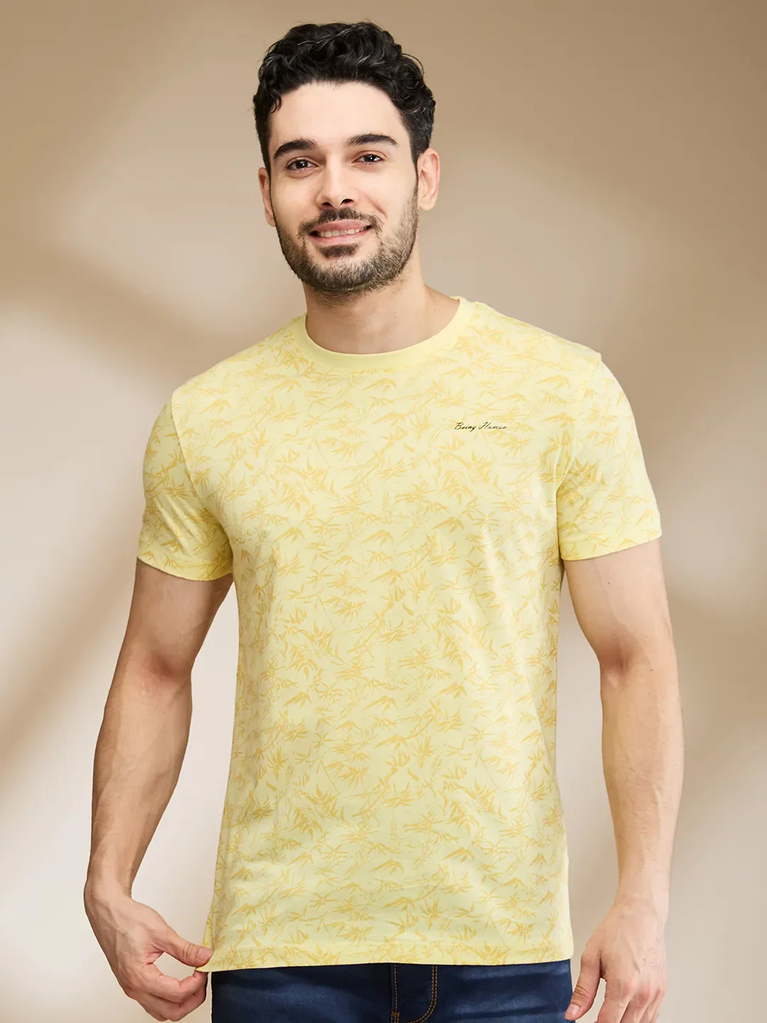 Yellow Regular Fit Men's Short Sleeves T-Shirt by Being Human Clothing