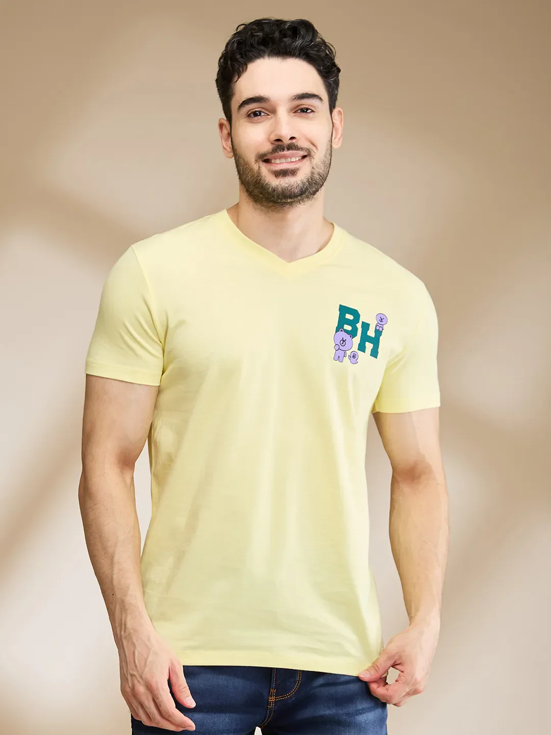 Yellow Regular Fit Round Neck Men's T-Shirt by Being Human Clothing