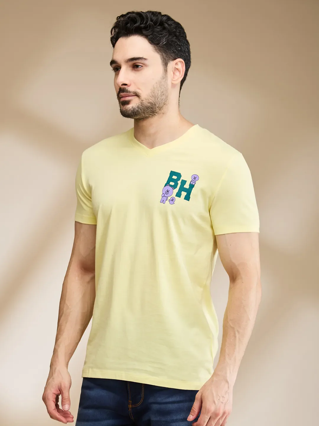 Yellow Regular Fit Round Neck Men's T-Shirt by Being Human Clothing - Image 4