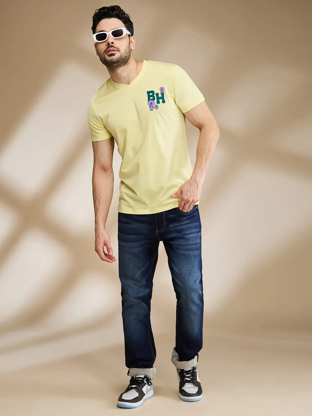 Yellow Regular Fit Round Neck Men's T-Shirt by Being Human Clothing - Image 6