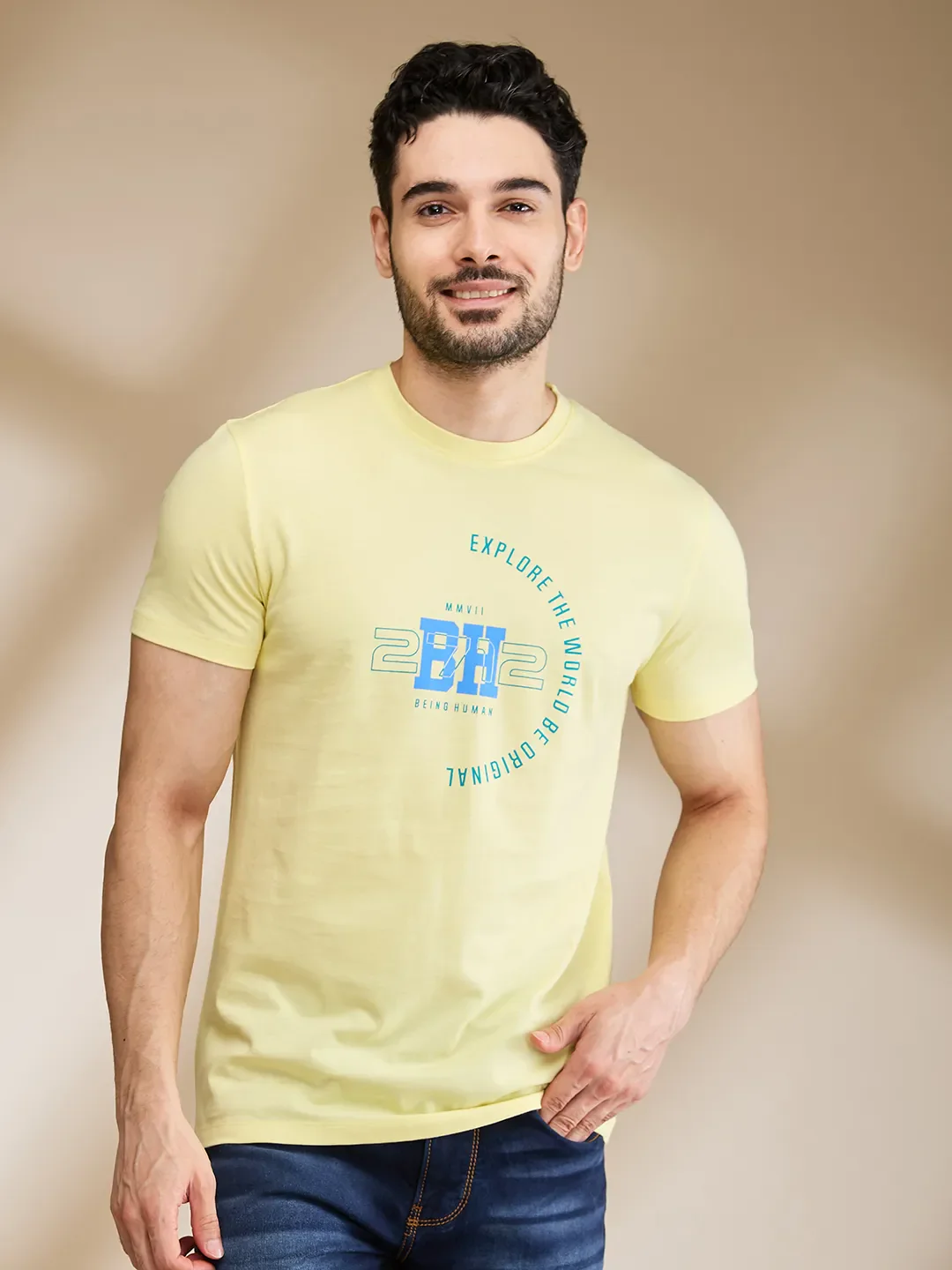 Yellow Regular Fit Men's Short Sleeves T-Shirt by Being Human Clothing
