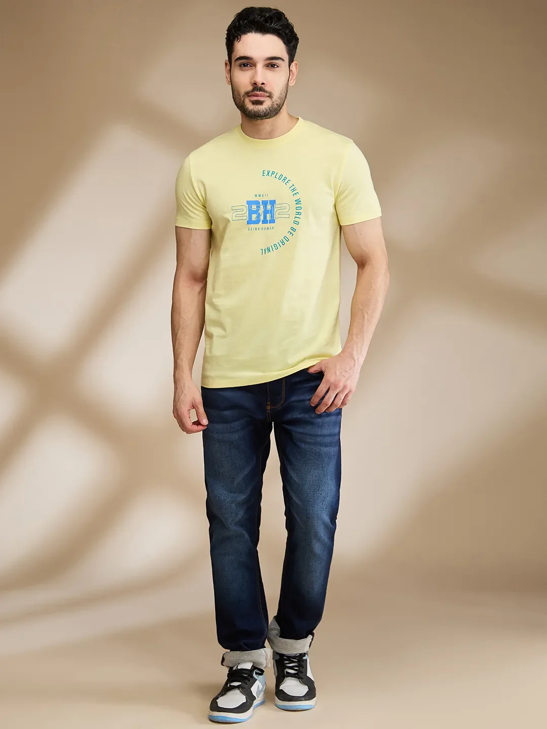 Yellow Regular Fit Men's Short Sleeves T-Shirt by Being Human Clothing - Image 2