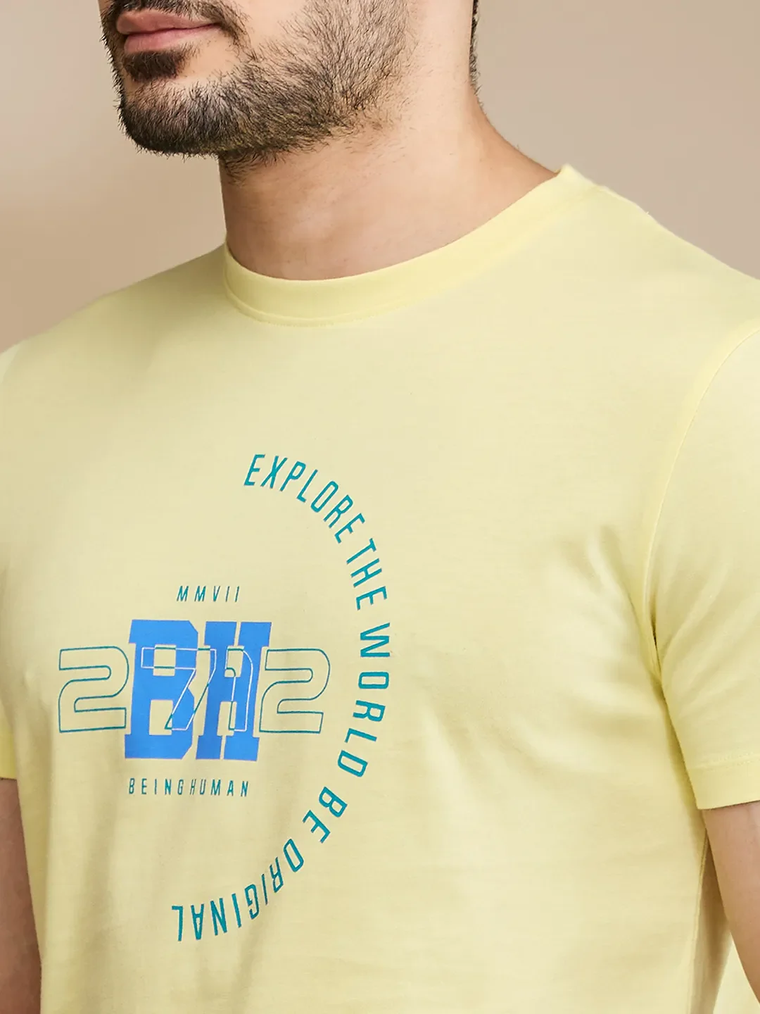 Yellow Regular Fit Men's Short Sleeves T-Shirt by Being Human Clothing - Image 5