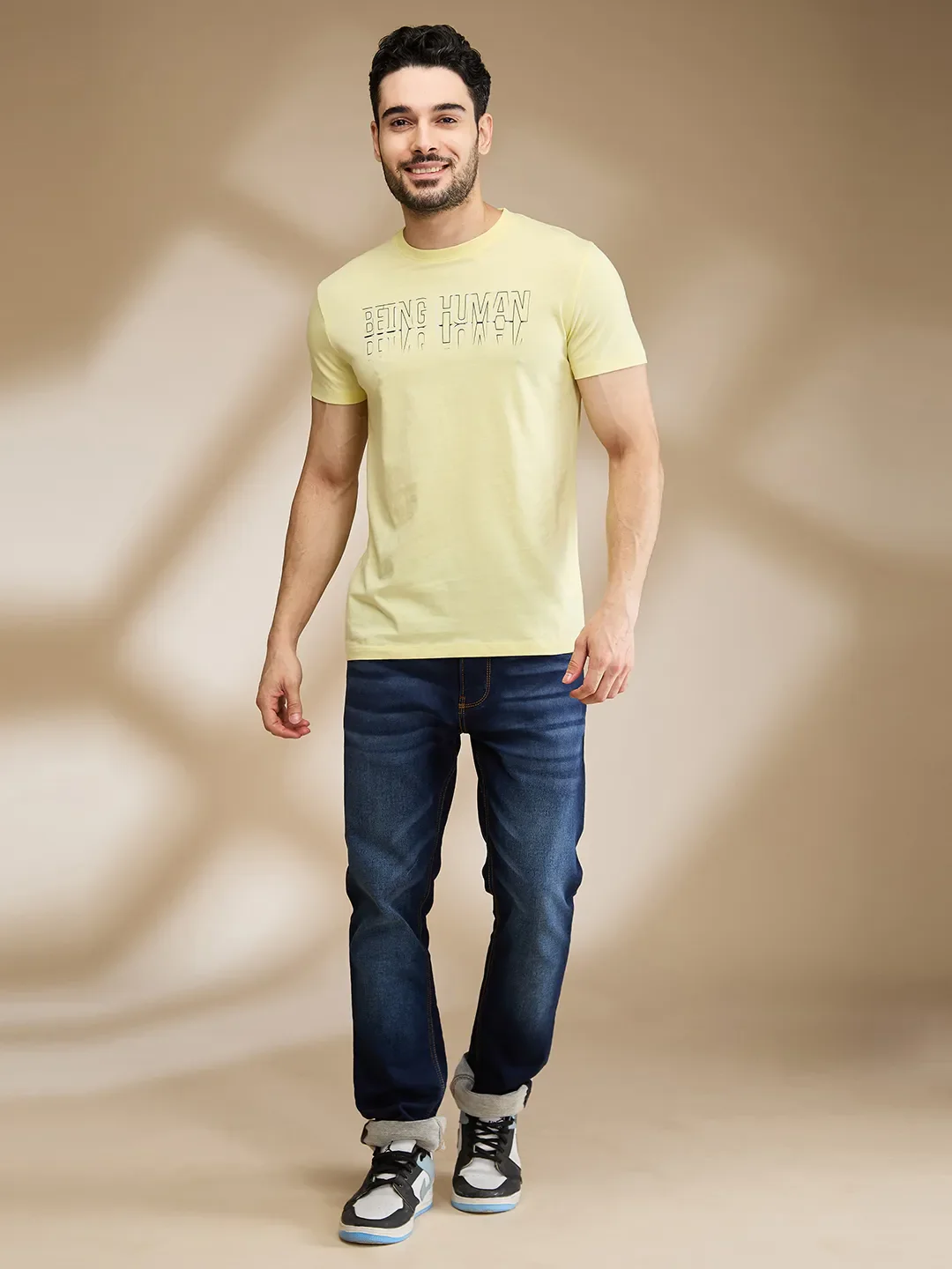 Yellow Regular Fit Men's Short Sleeves T-Shirt by Being Human Clothing - Image 2
