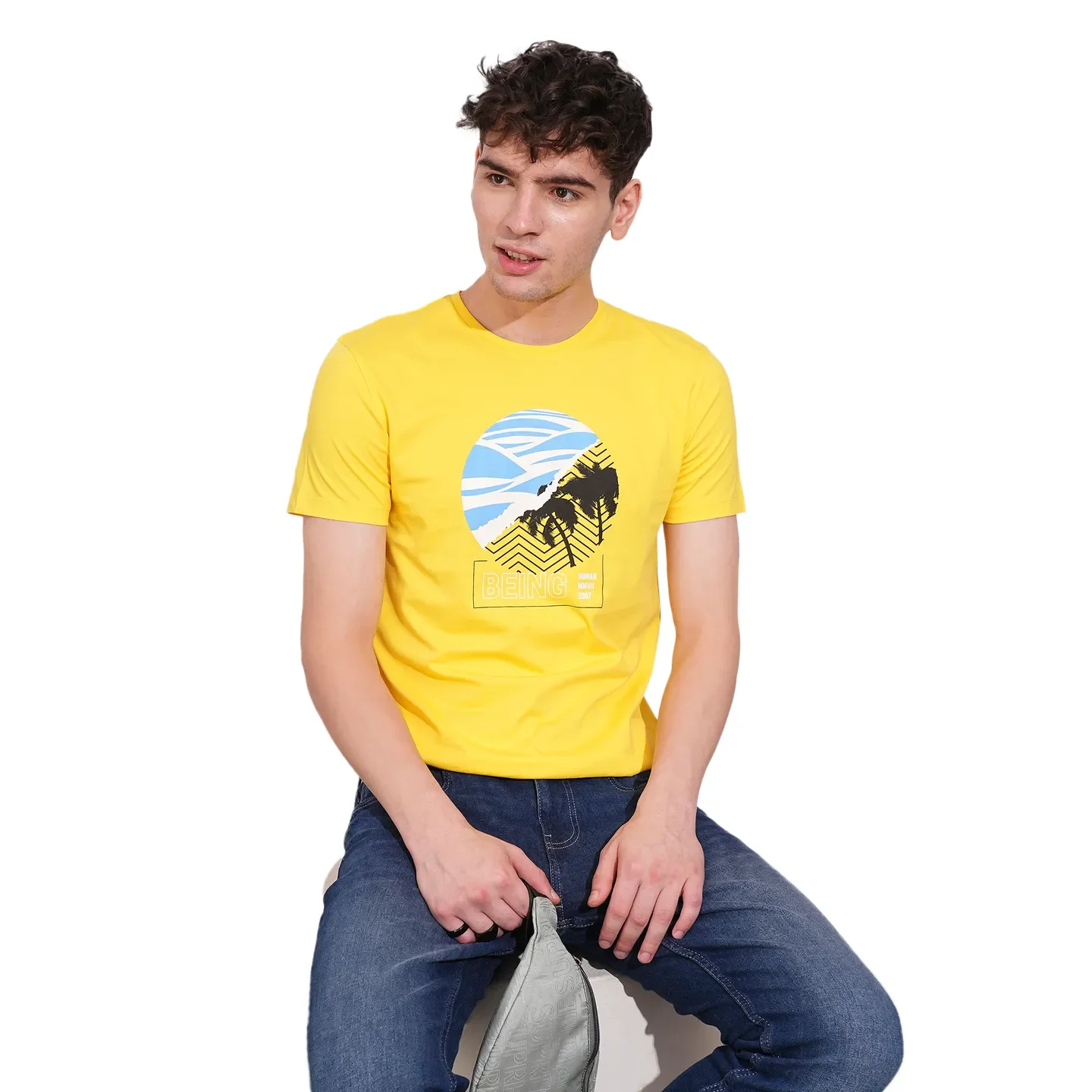 Yellow Regular Fit Round Neck Men's T-Shirt by Being Human Clothing - Image 6