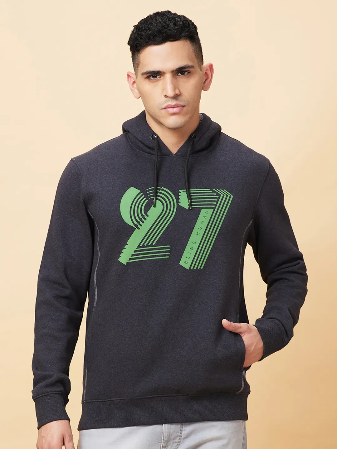 Grey Regular Fit Men's Hoodie by Being Human Clothing