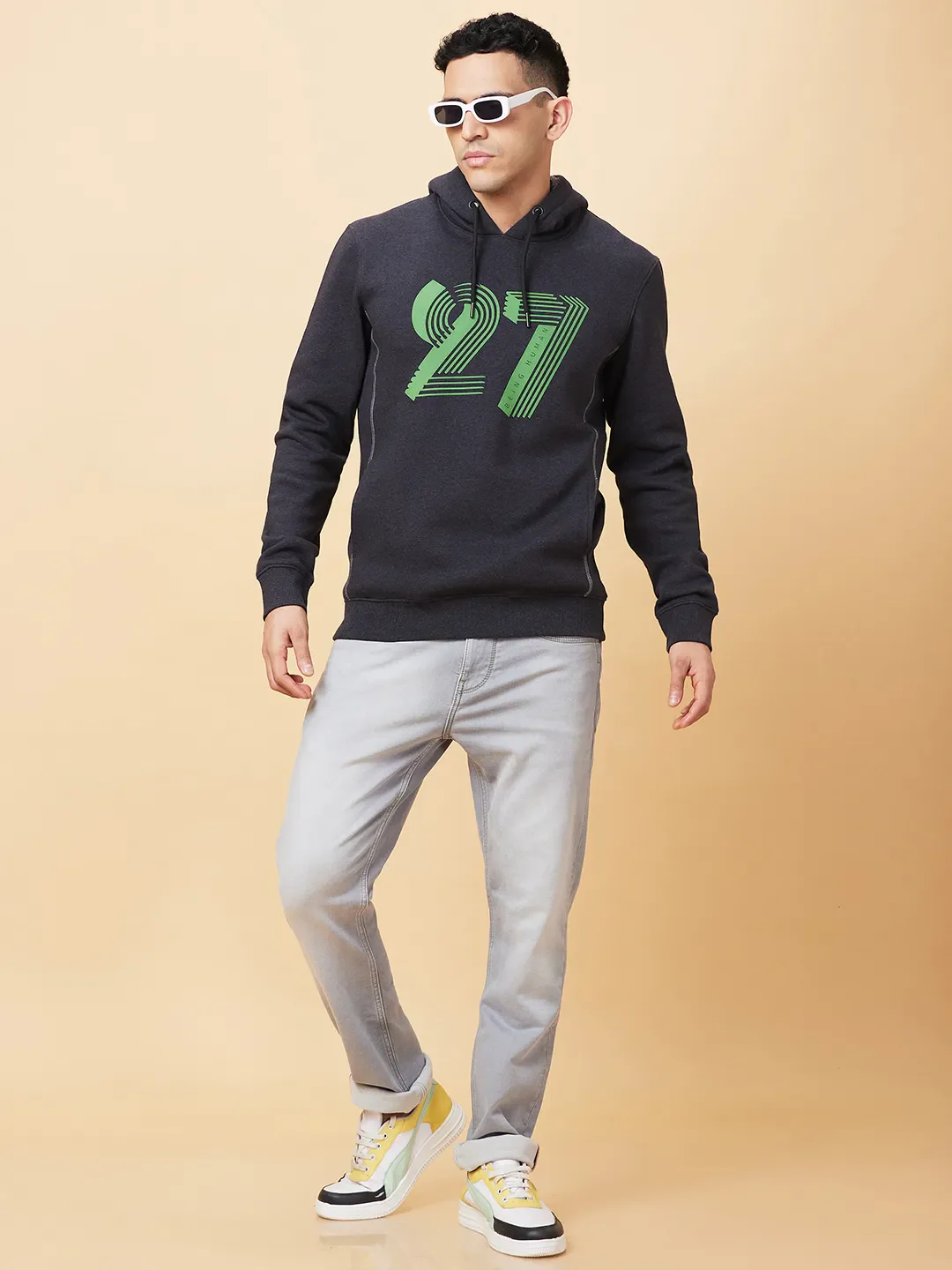 Grey Regular Fit Men's Hoodie by Being Human Clothing - Image 6