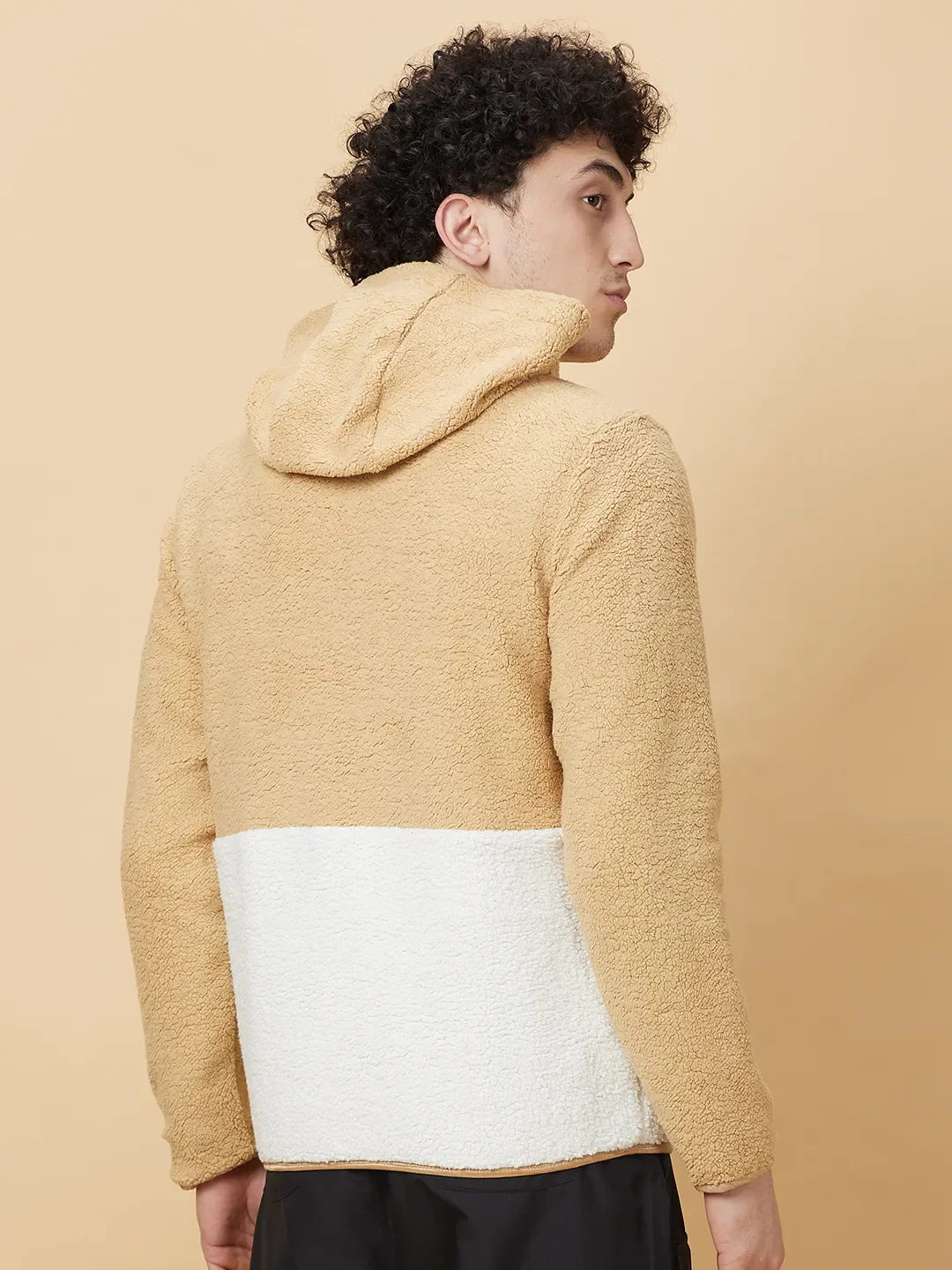 Beige Regular Fit High Neck Long Sleeves Men's Hoodie by Being Human Clothing - Image 3