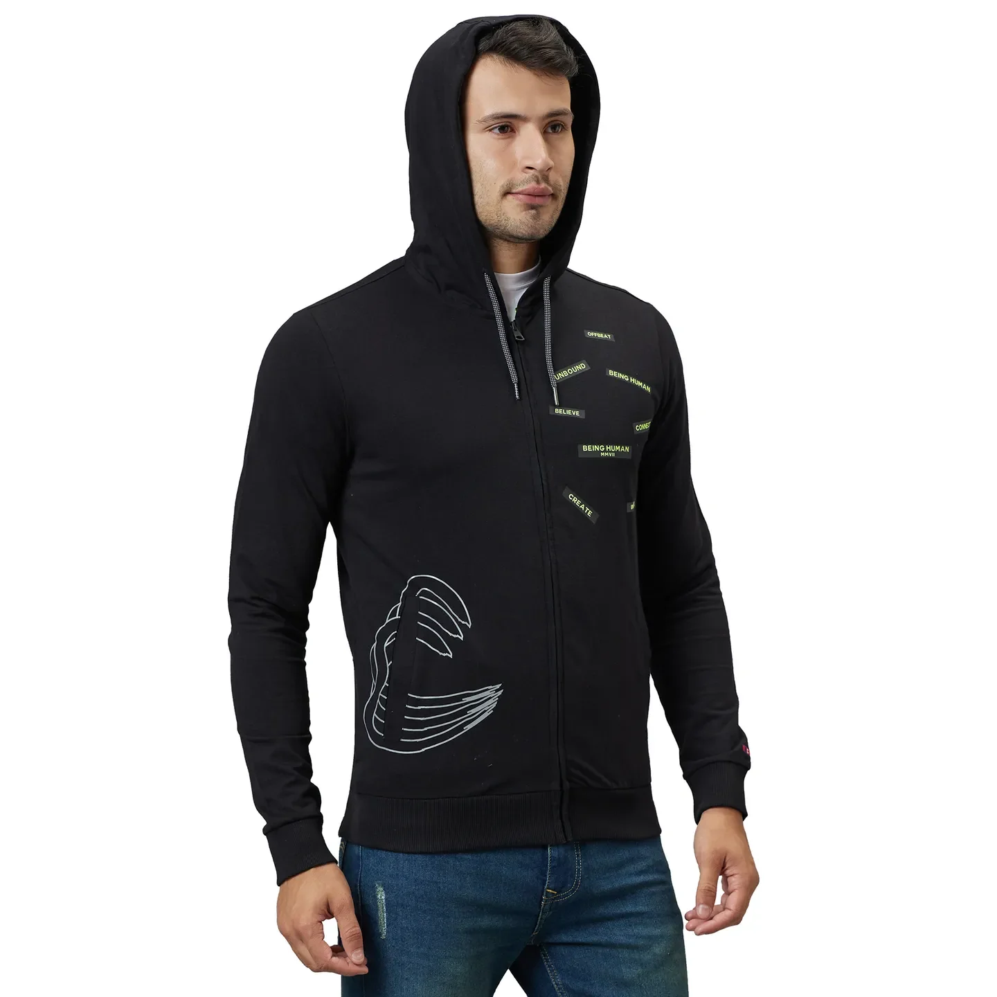 Black Regular Fit Long Sleeves Men's Hoodie by Being Human Clothing - Image 4