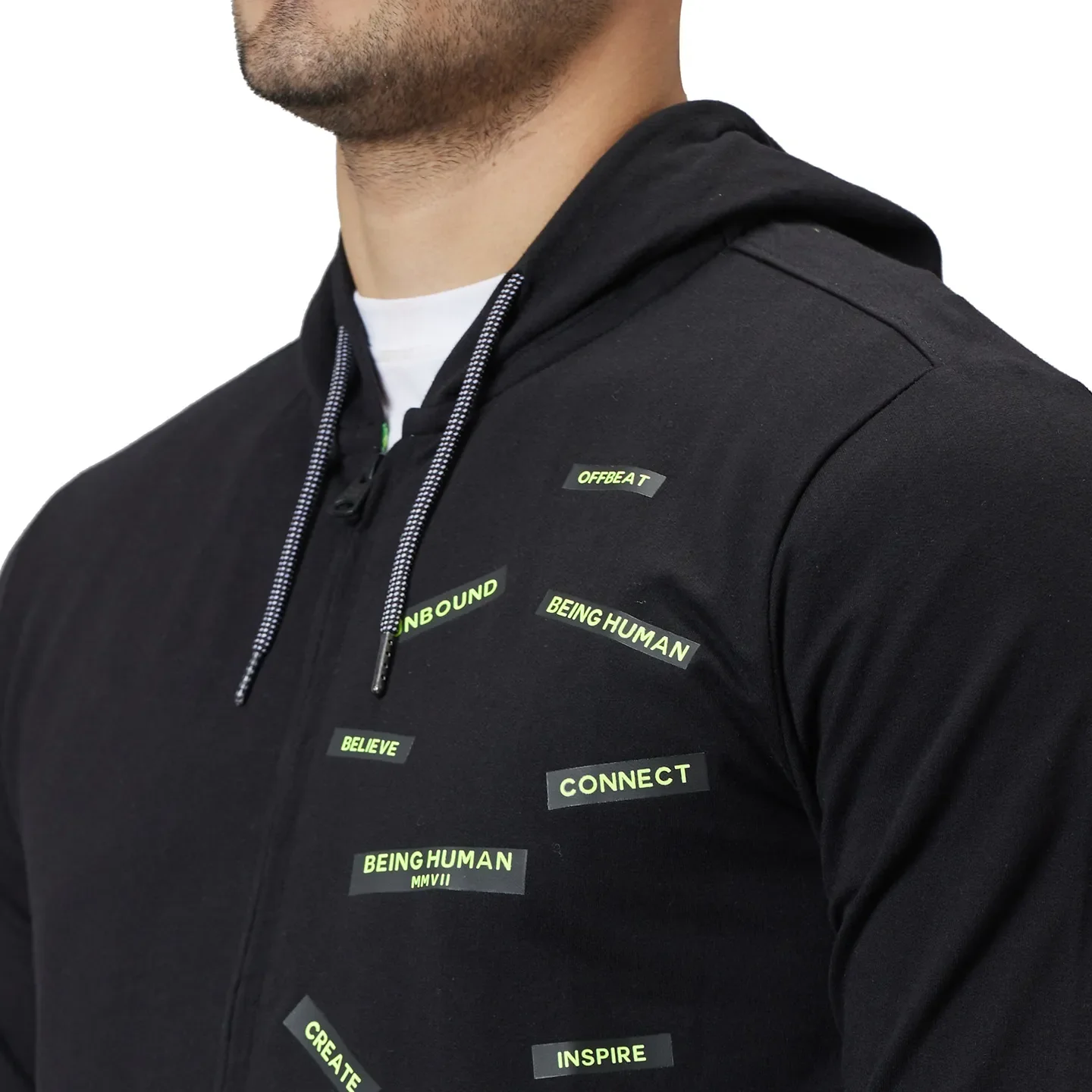 Black Regular Fit Long Sleeves Men's Hoodie by Being Human Clothing - Image 5