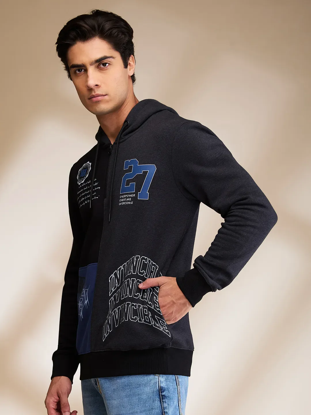 Black Regular Fit Long Sleeves Men's Hoodie by Being Human Clothing - Image 4