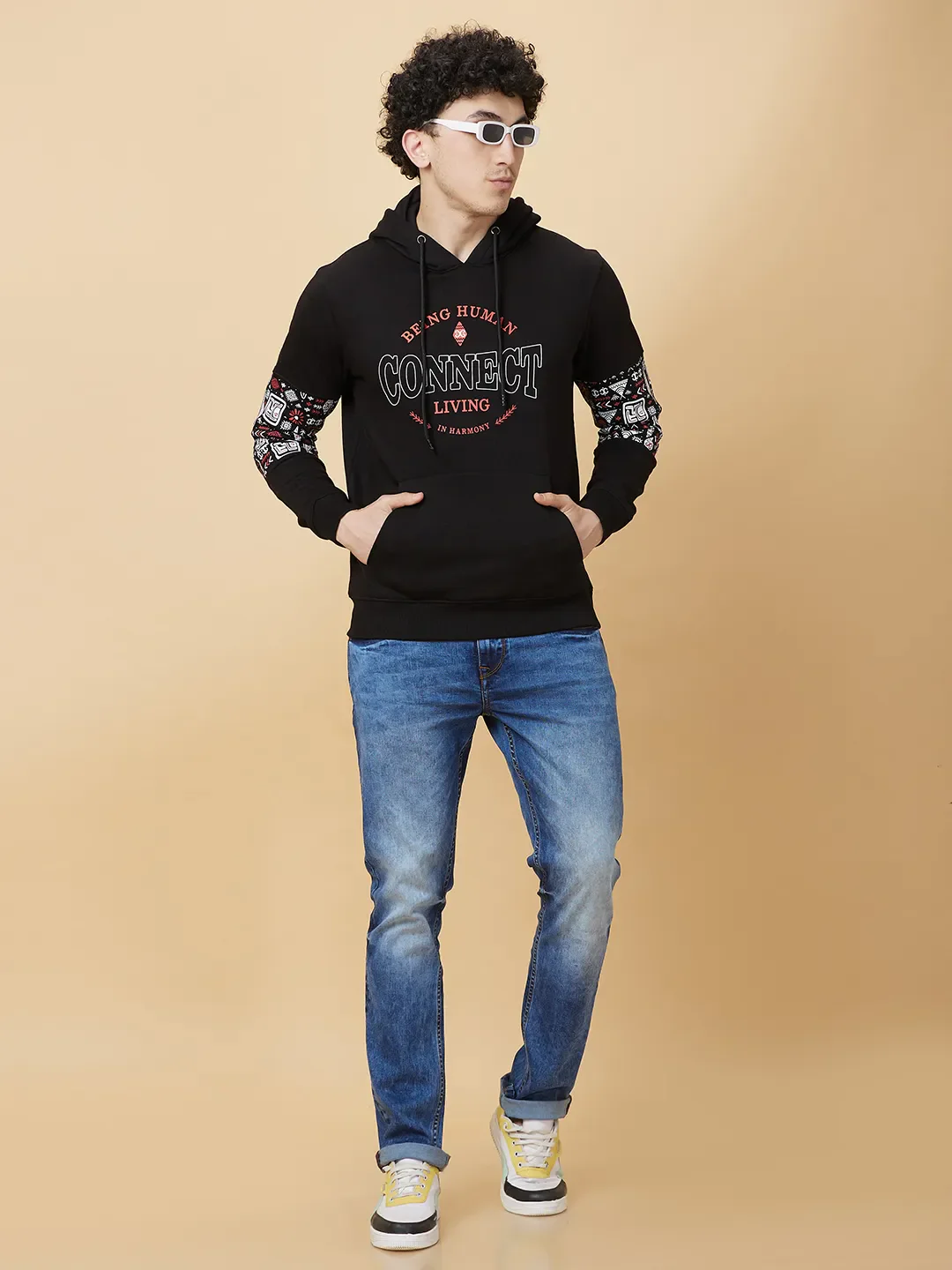 Black Regular Fit Hoodie by Being Human Clothing - Image 6