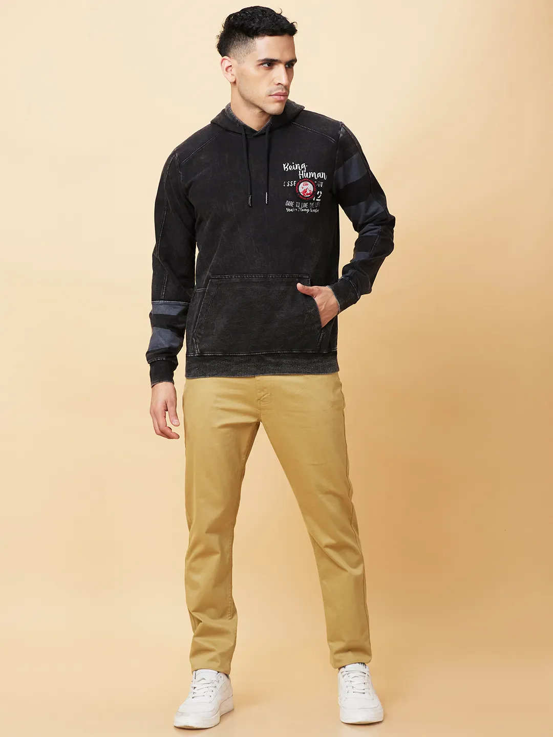 Black Regular Fit Hoodie by Being Human Clothing - Image 2