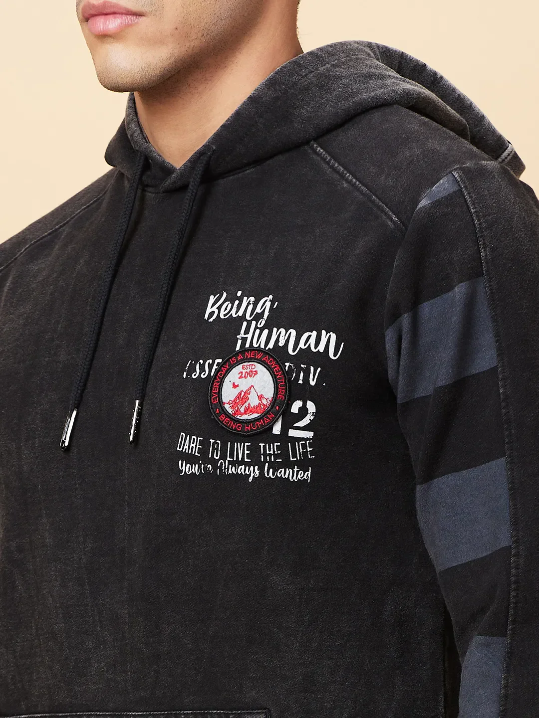 Black Regular Fit Hoodie by Being Human Clothing - Image 5