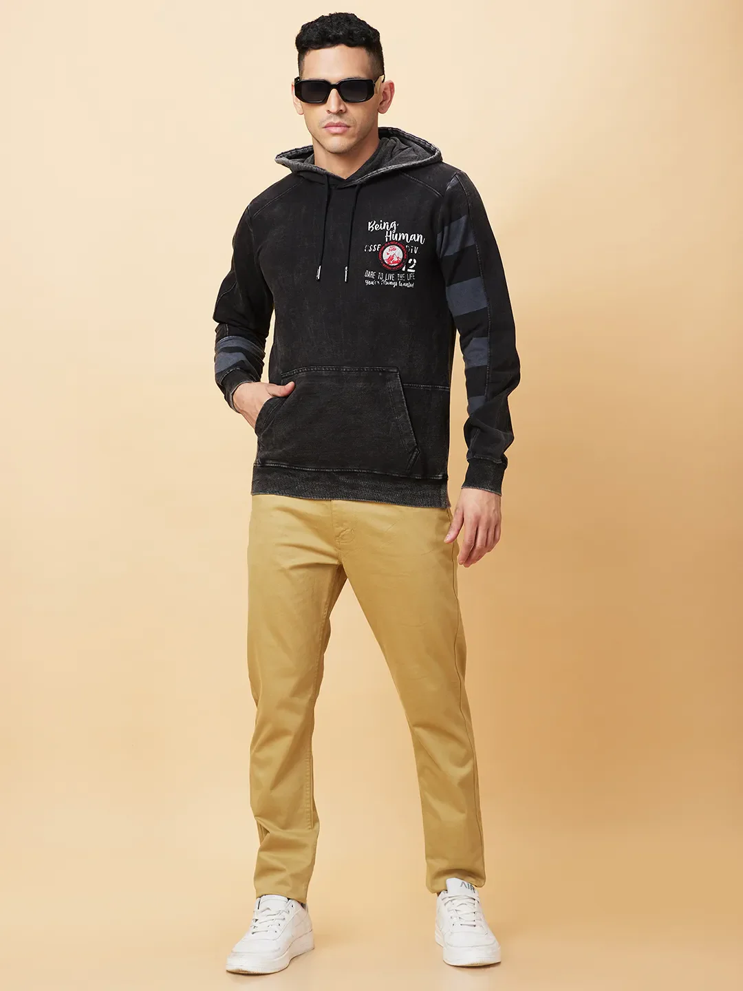 Black Regular Fit Hoodie by Being Human Clothing - Image 6