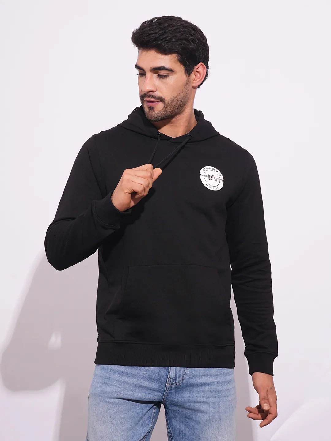 Black Regular Fit Long Sleeves Men's Hoodie by Being Human Clothing