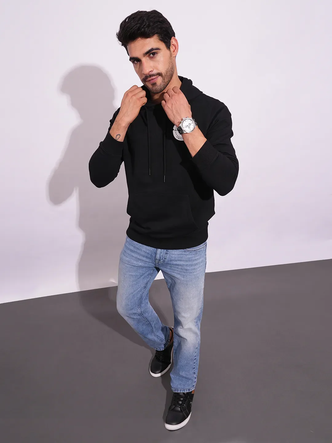 Black Regular Fit Long Sleeves Men's Hoodie by Being Human Clothing - Image 4