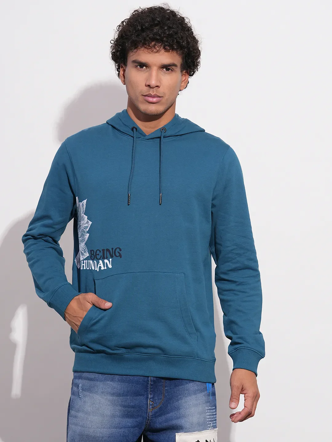 Blue Regular Fit Long Sleeves Men's Hoodie by Being Human Clothing
