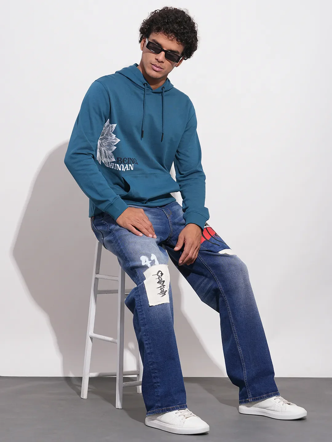 Blue Regular Fit Long Sleeves Men's Hoodie by Being Human Clothing - Image 4