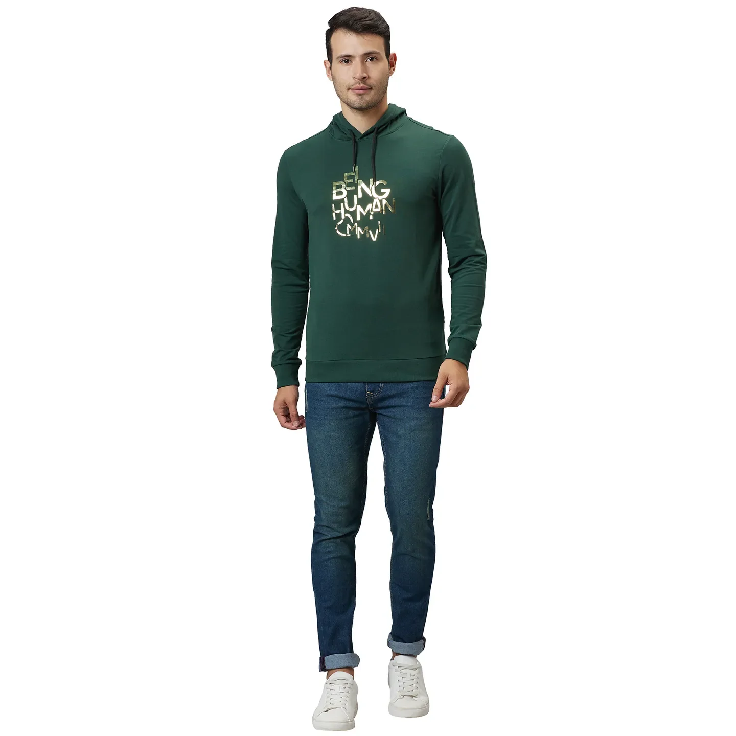Bottle Green Regular Fit Men's Hoodie by Being Human Clothing - Image 2
