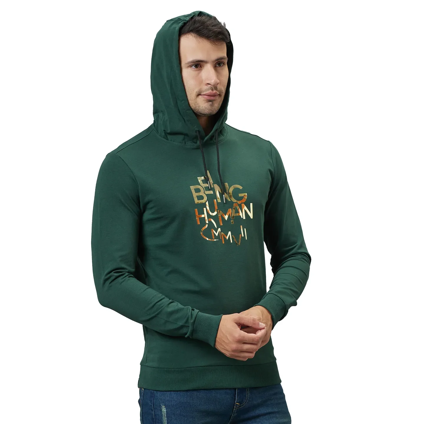 Bottle Green Regular Fit Men's Hoodie by Being Human Clothing - Image 4