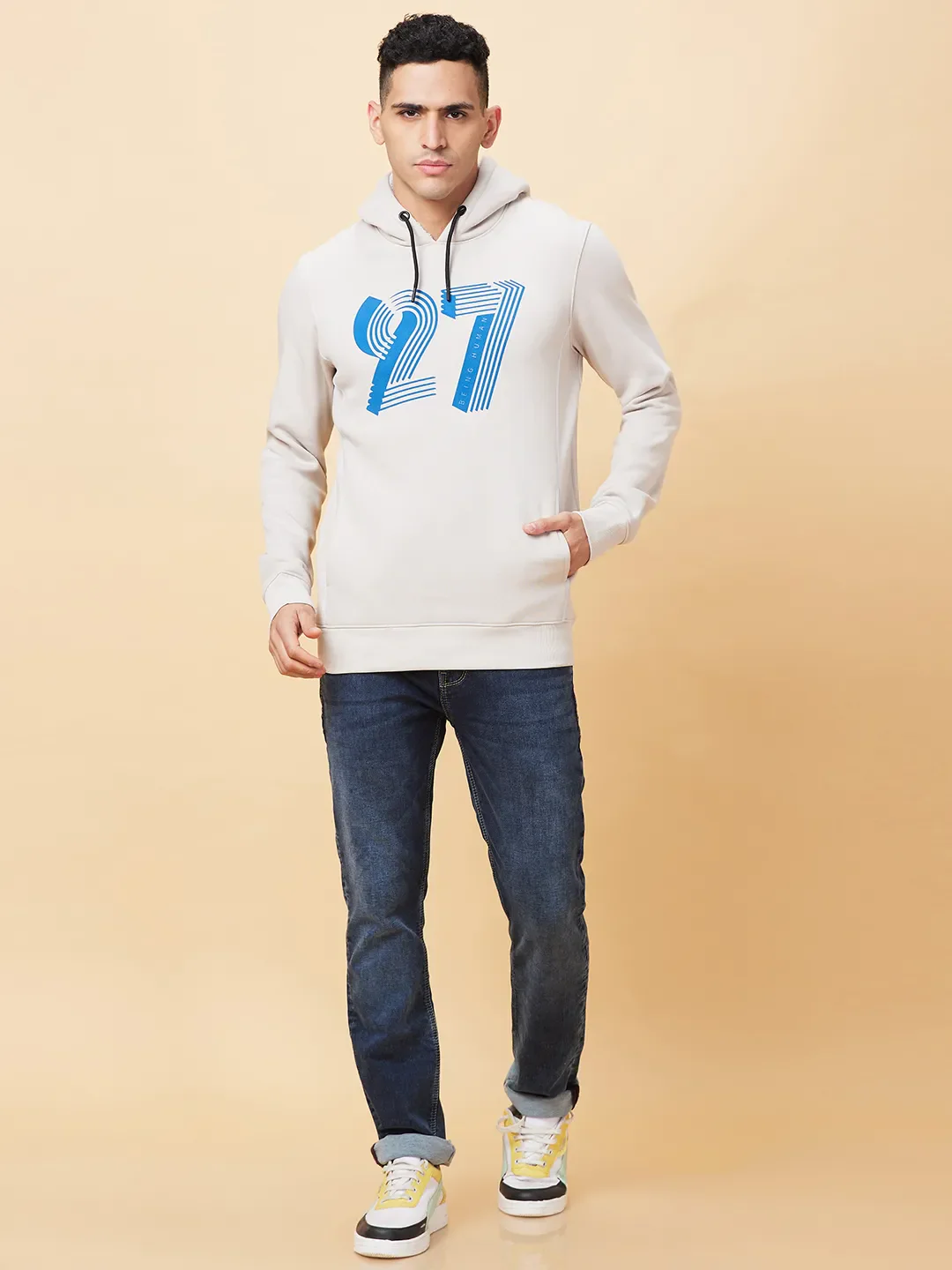 Grey Regular Fit Men's Hoodie by Being Human Clothing - Image 2
