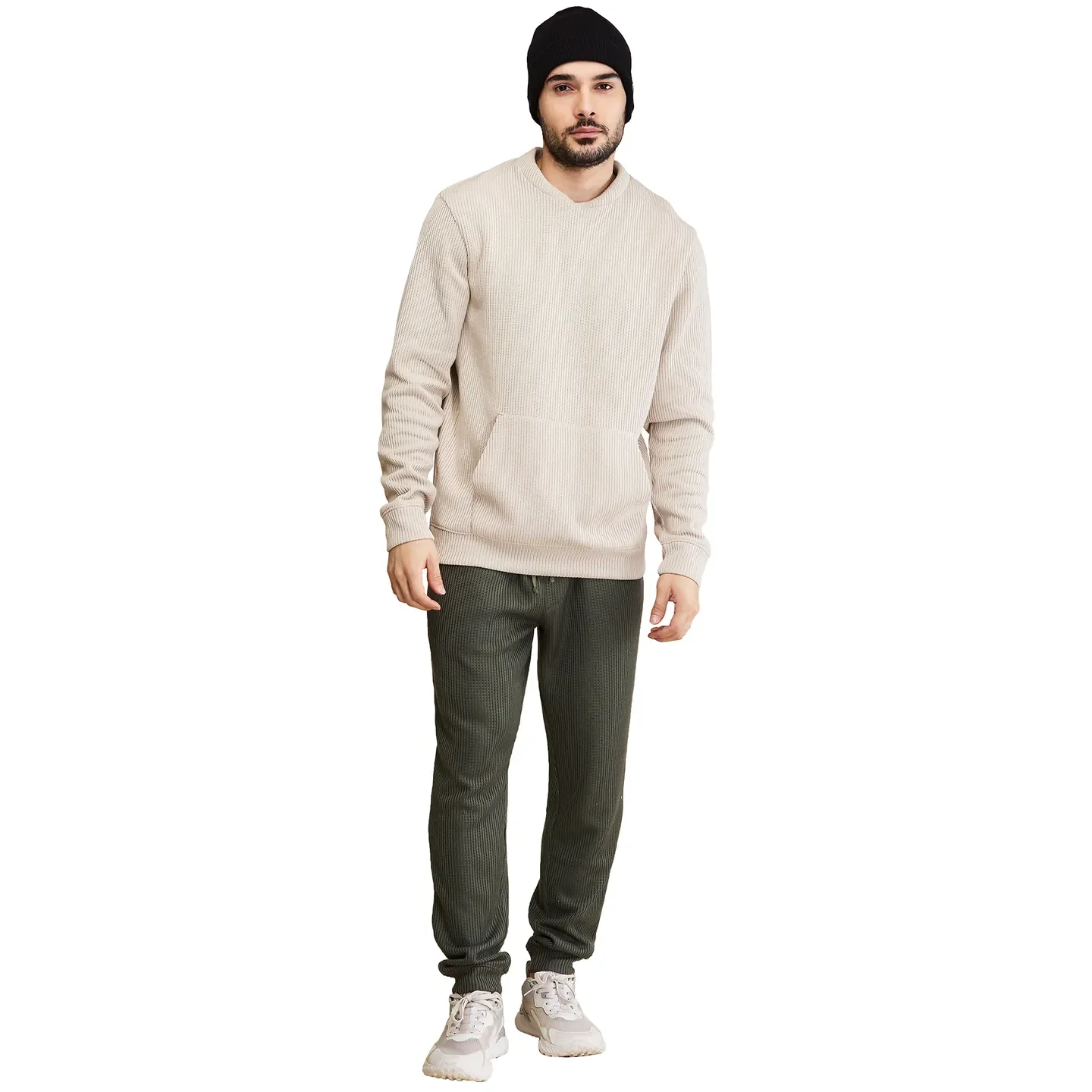 Beige Regular Fit  Long Sleeves Men's Hoodie by Being Human Clothing - Image 6