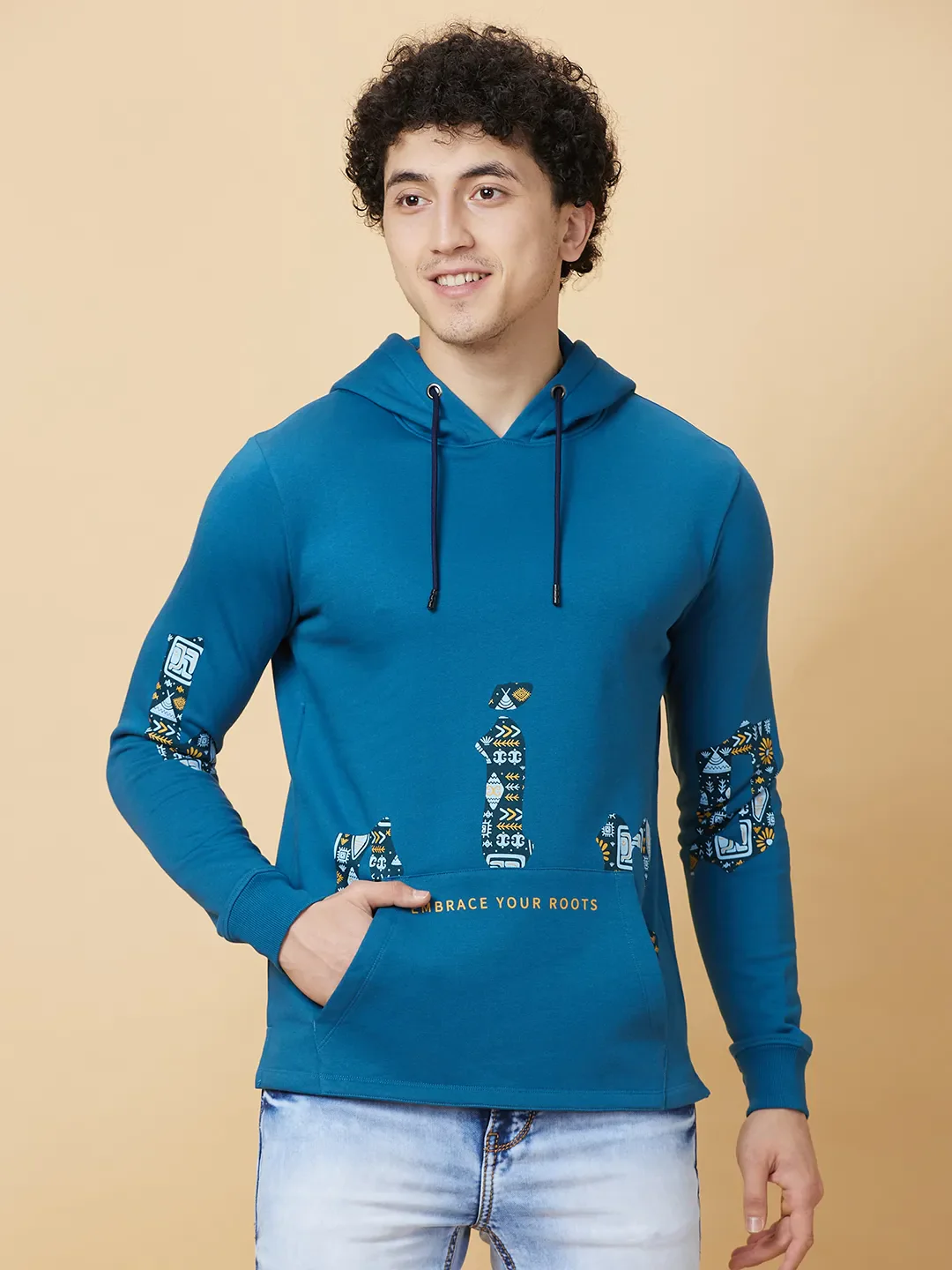 Teal Regular Fit Men's Hoodie by Being Human Clothing