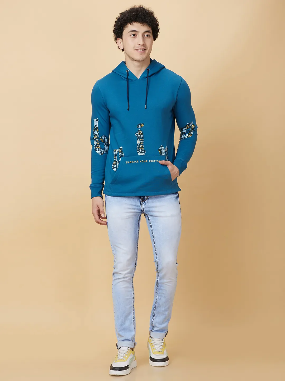 Teal Regular Fit Men's Hoodie by Being Human Clothing - Image 2