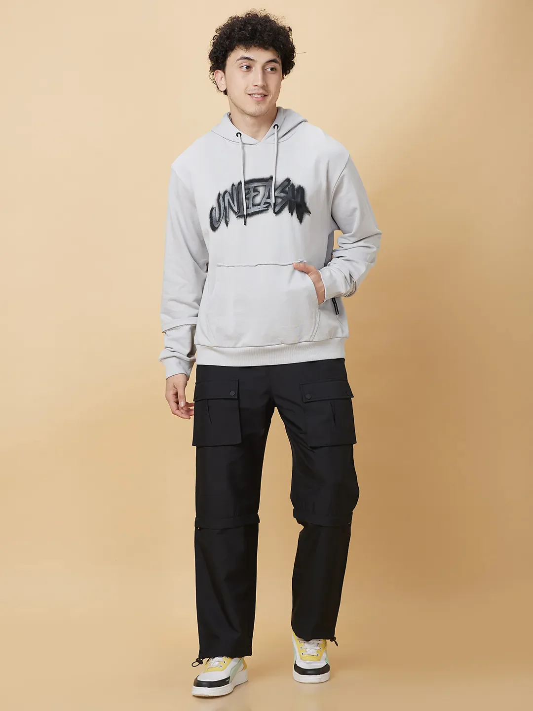 Grey Regular Fit Round Neck Men's Hoodie by Being Human Clothing - Image 2