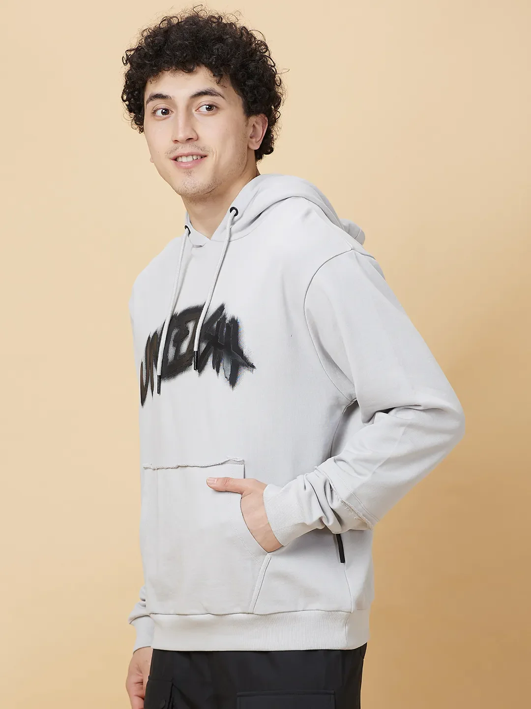 Grey Regular Fit Round Neck Men's Hoodie by Being Human Clothing - Image 4