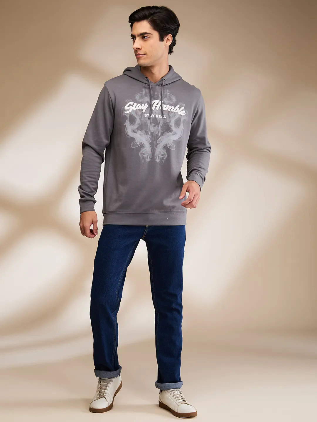 Grey Regular Fit Men's Hoodie by Being Human Clothing - Image 2