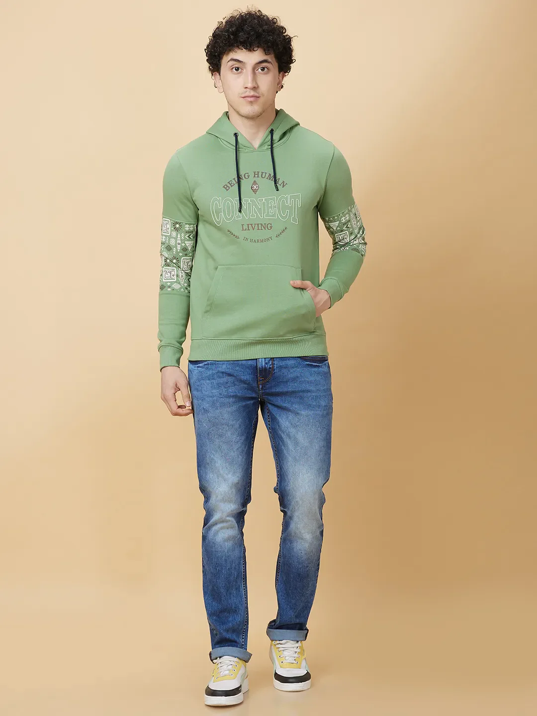 Green Regular Fit  Long Sleeves Men's Hoodie by Being Human Clothing - Image 2
