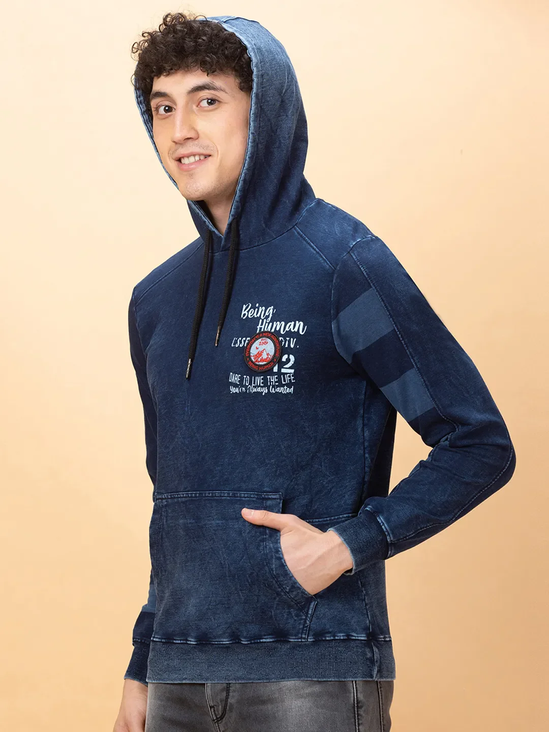 Indigo Regular Fit Men's Hoodie by Being Human Clothing - Image 4