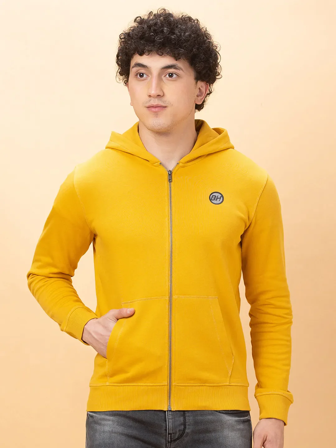 Yellow Regular Fit Long Sleeves Men's Hoodie by Being Human Clothing