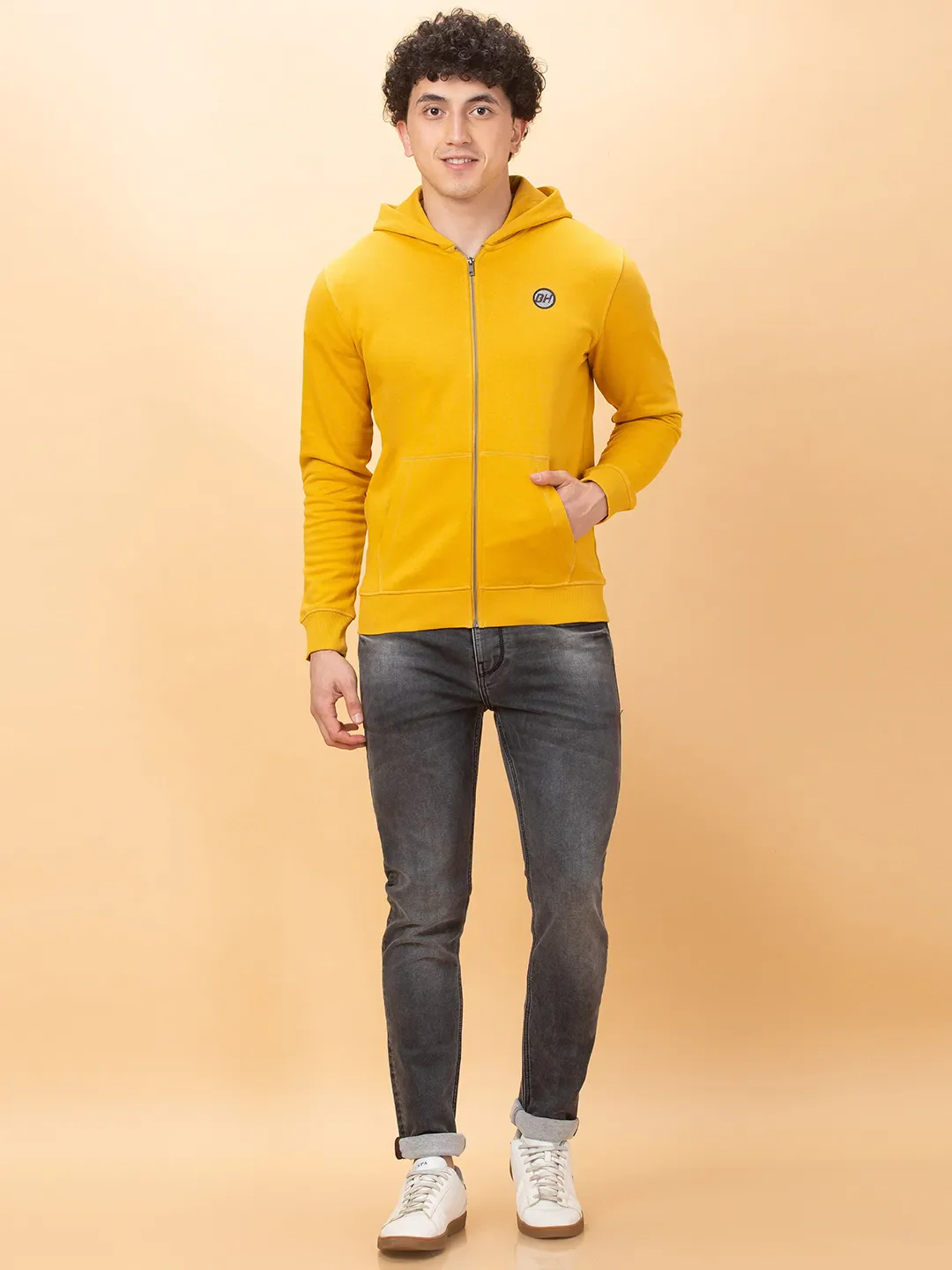 Yellow Regular Fit Long Sleeves Men's Hoodie by Being Human Clothing - Image 2