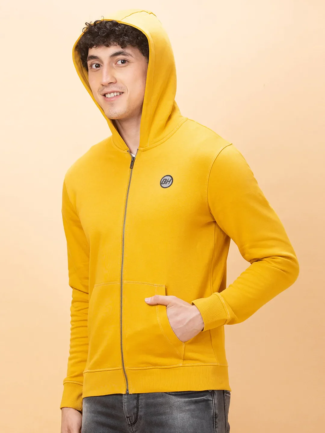 Yellow Regular Fit Long Sleeves Men's Hoodie by Being Human Clothing - Image 4