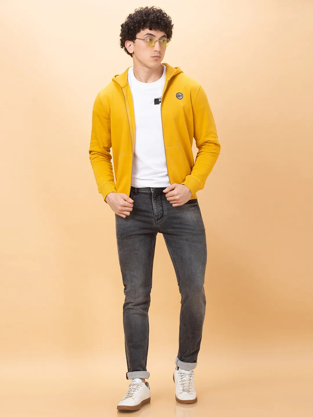 Yellow Regular Fit Long Sleeves Men's Hoodie by Being Human Clothing - Image 6