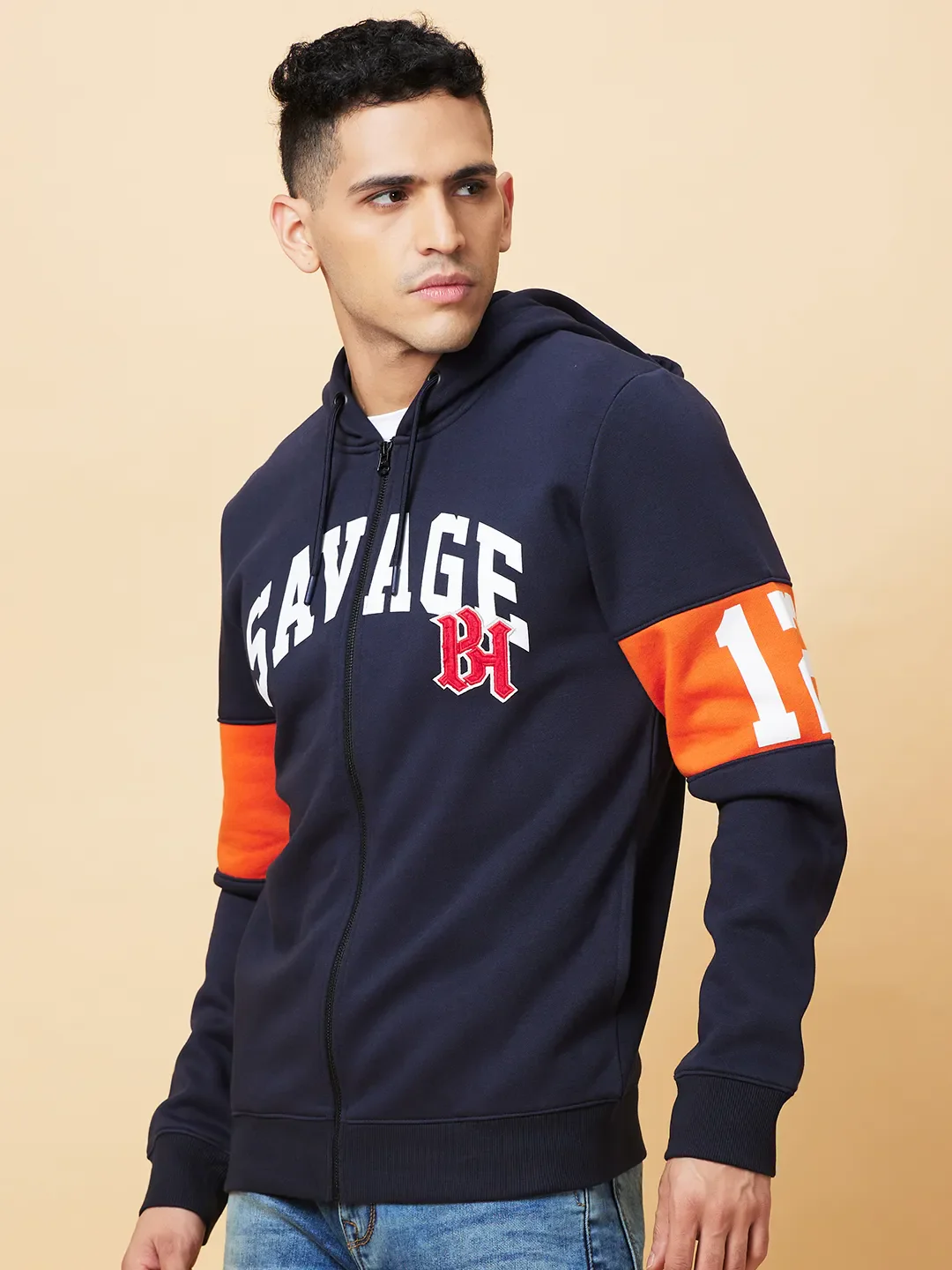 Navy Regular Fit Men's Hoodie by Being Human Clothing - Image 4