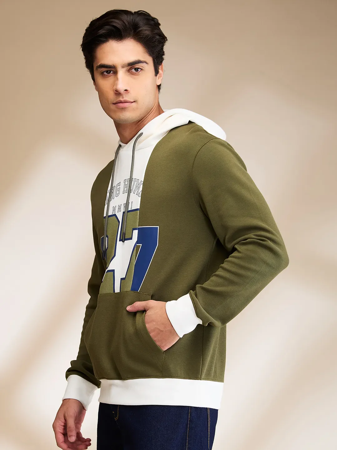 Olive Regular Fit Men's Hoodie by Being Human Clothing - Image 4