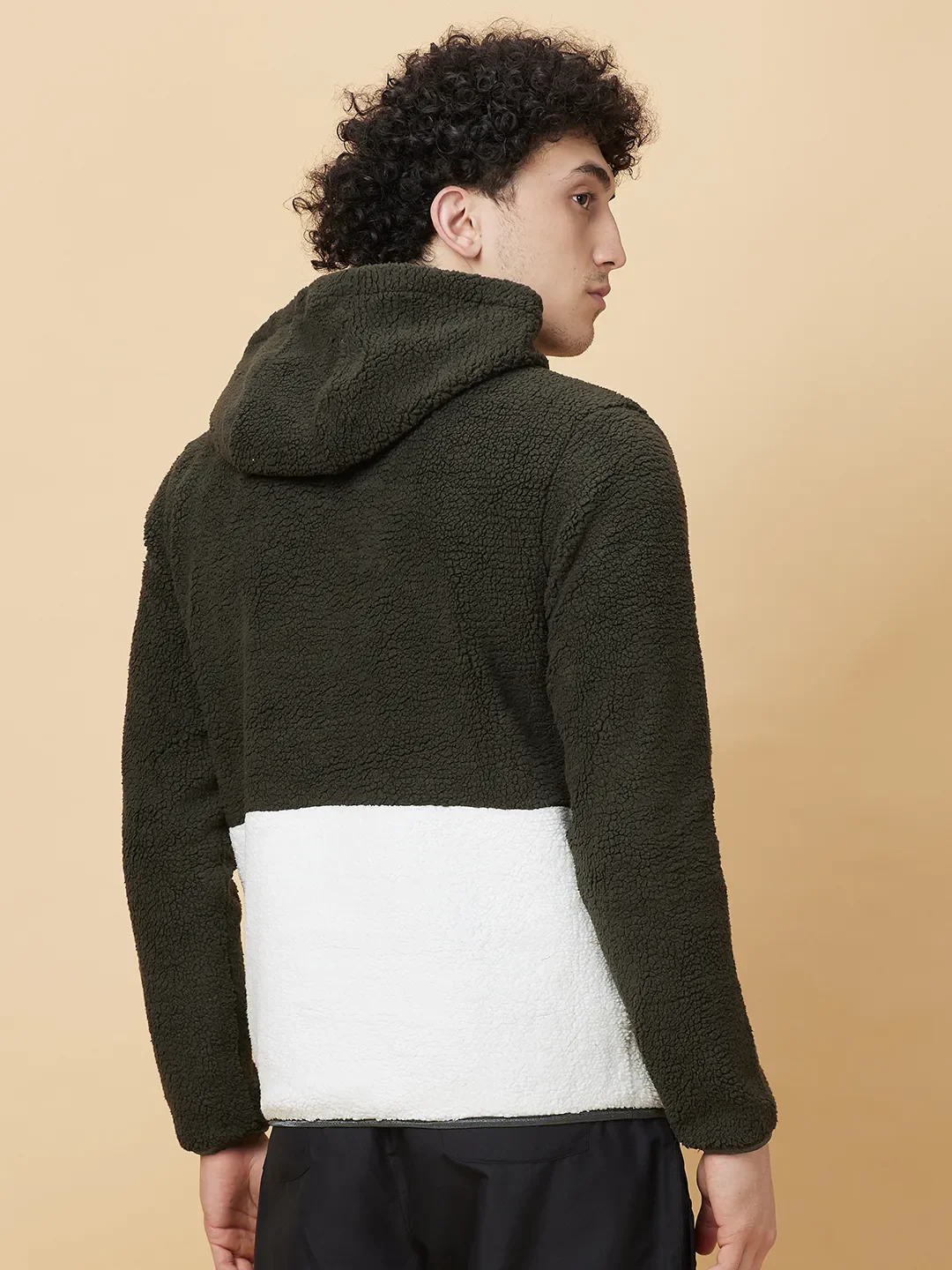 Olive Regular Fit High Neck Men's Hoodie by Being Human Clothing - Image 3