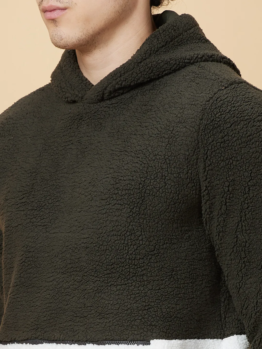 Olive Regular Fit High Neck Men's Hoodie by Being Human Clothing - Image 5