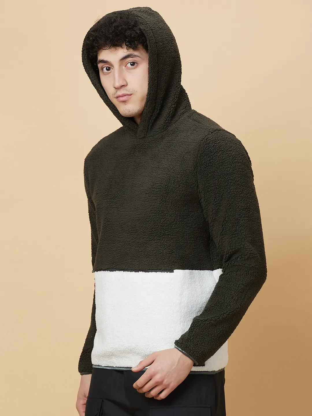Olive Regular Fit High Neck Men's Hoodie by Being Human Clothing - Image 7