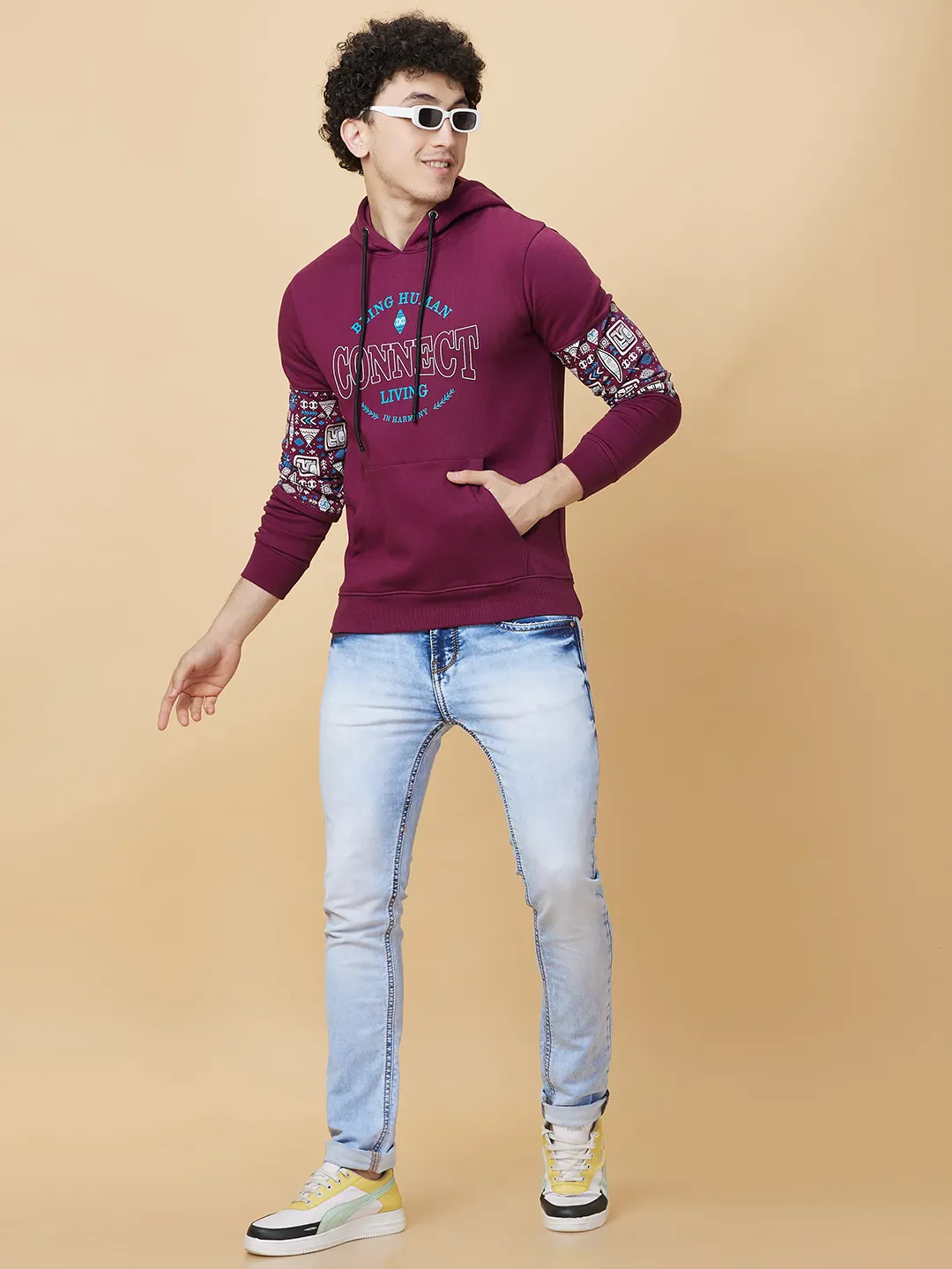 Purple Regular Fit Men's Hoodie by Being Human Clothing - Image 6